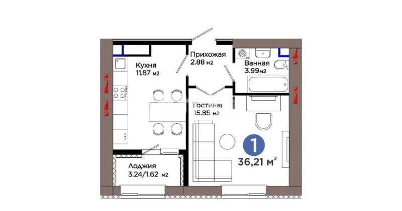 Продажа 1-комнатной квартиры, 36.21 м² - Продажа квартир в Казахстане - страница 14 фото 1 из 1