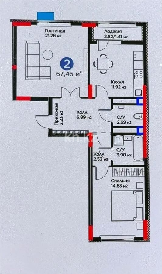 Продажа 2-комнатной квартиры, 67.5 м² - Продажа двухкомнатных квартир в р-не Сарайшык Астаны - страница 13 фото 1 из 1