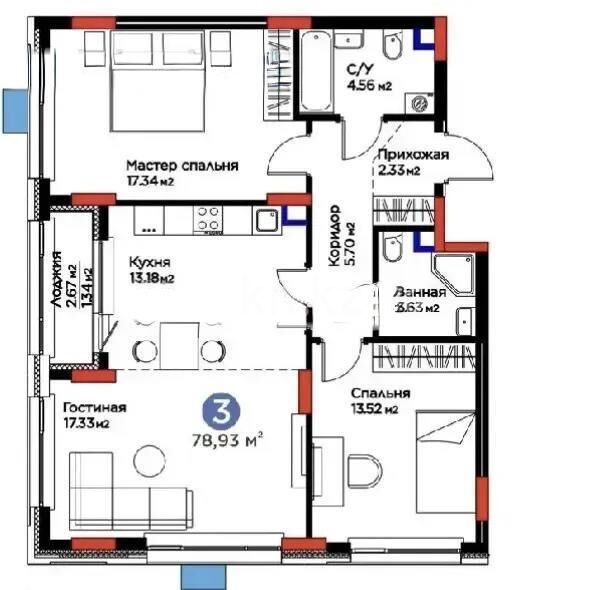 Продажа 3-комнатной квартиры, 79.5 м² - Продажа квартир в новостройках Астаны - страница 49 фото 1 из 1