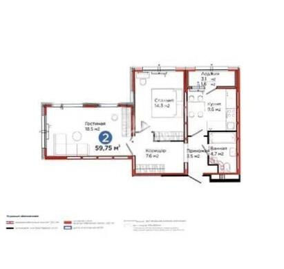 Продажа 2-комнатной квартиры, 59.75 м² - Продажа квартир в монолитном доме в Астане - страница 11 фото 1 из 1