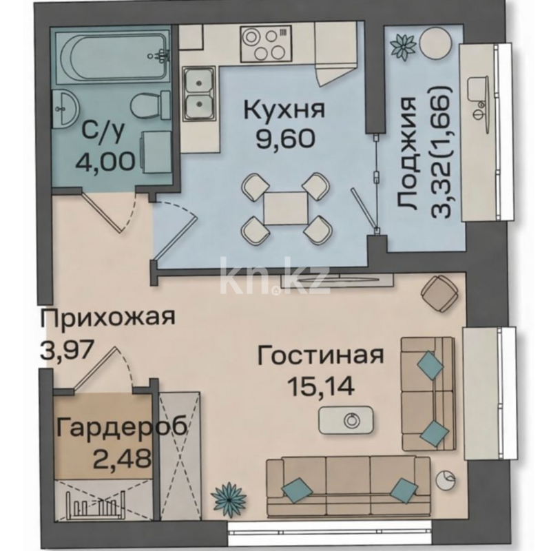Продажа 1-комнатной квартиры, 36.8 м² - Продажа однокомнатных квартир в р-не Есиль Астаны фото 1 из 1