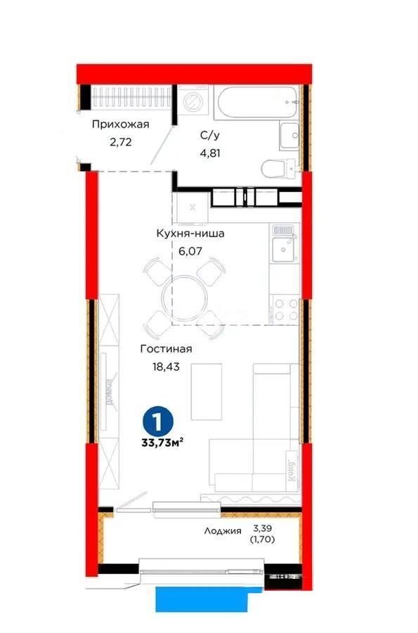 Продажа 1-комнатной квартиры, 33.5 м² - Продажа однокомнатных квартир в монолитном доме в Алматы - страница 4 фото 1 из 1