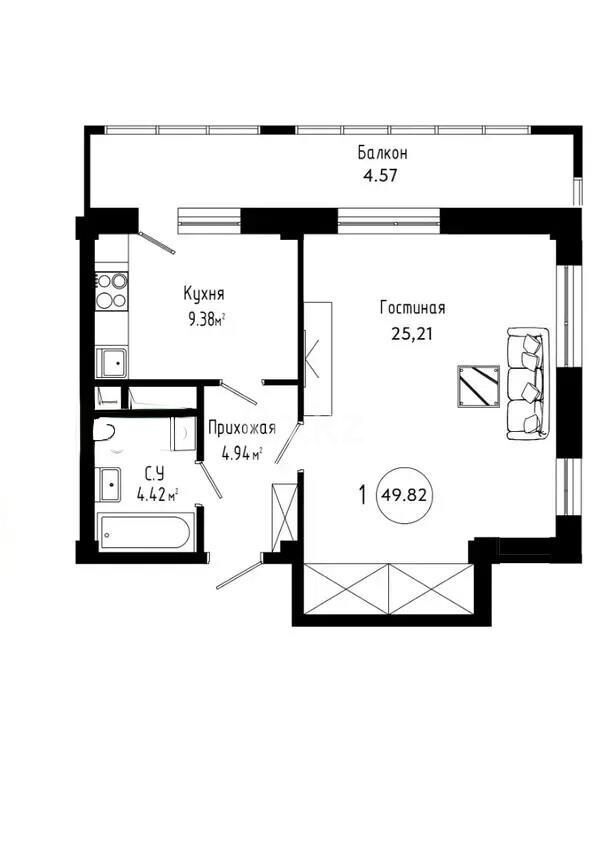 Продажа 2-комнатной квартиры, 49.9 м² - Продажа двухкомнатных квартир в блочном доме в Казахстане - страница 72 фото 4 из 4
