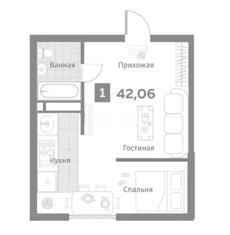 Продажа 1-комнатной квартиры, 42.06 м² - Продажа однокомнатных квартир в Ауэзовском р-не Алматы - страница 3 фото 4 из 4