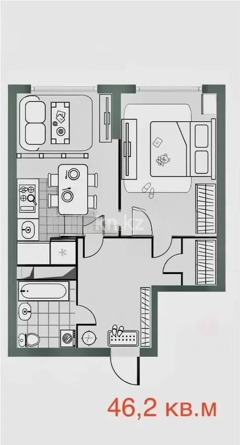 Продажа 1-комнатной квартиры, 46.2 м² - Продажа однокомнатных квартир в Алатауском р-не Алматы - страница 10 фото 2 из 2