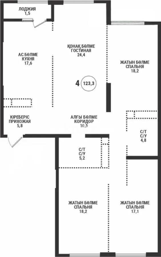 Продажа 4-комнатной квартиры, 123.3 м² - Продажа квартир в Казахстане - страница 183 фото 1 из 1