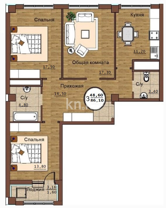 Продажа 3-комнатной квартиры, 86.1 м² - Продажа квартир в монолитном доме в Астане - страница 2 фото 1 из 14