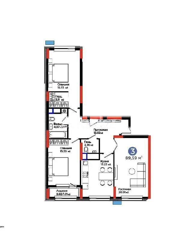 Продажа 3-комнатной квартиры, 89.59 м² - Продажа квартир в блочном доме в Астане - страница 5 фото 1 из 1