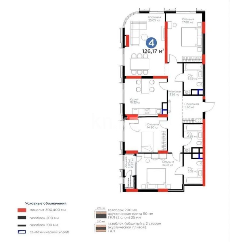 Продажа 4-комнатной квартиры, 126.17 м² - Продажа четырехкомнатных квартир в блочном доме в Астане фото 1 из 1