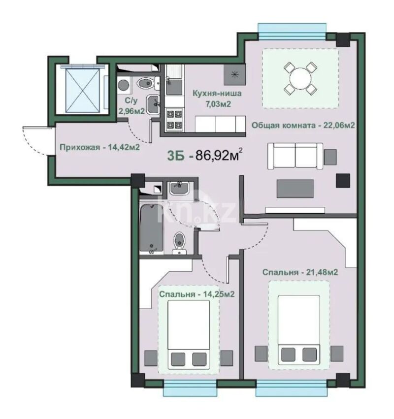 Продажа 3-комнатной квартиры, 86.92 м² - Продажа трехкомнатных квартир в монолитно-каркасном доме в Казахстане - страница 3 фото 1 из 1