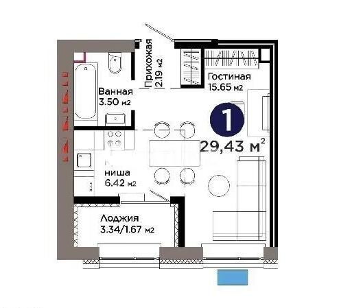 Продажа 1-комнатной квартиры, 29.5 м² - Продажа однокомнатных квартир в блочном доме в Казахстане - страница 54 фото 1 из 1