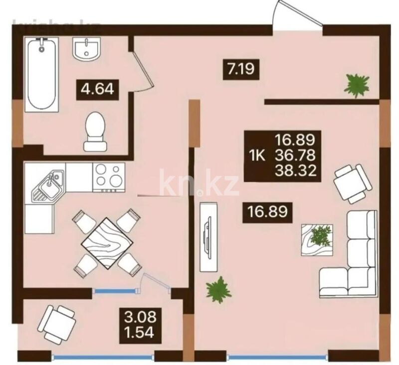 Продажа 1-комнатной квартиры, 38.32 м² - Продажа однокомнатных квартир в р-не Есиль Астаны - страница 26 фото 1 из 1