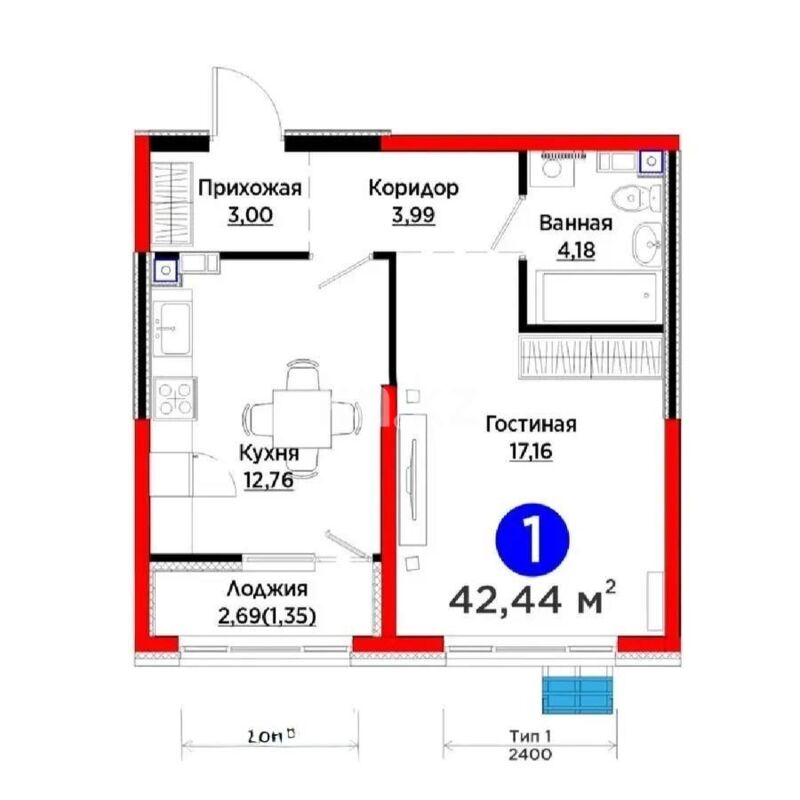 Продажа 1-комнатной квартиры, 43 м² - Продажа однокомнатных квартир в Турксибском р-не Алматы - страница 6 фото 1 из 1
