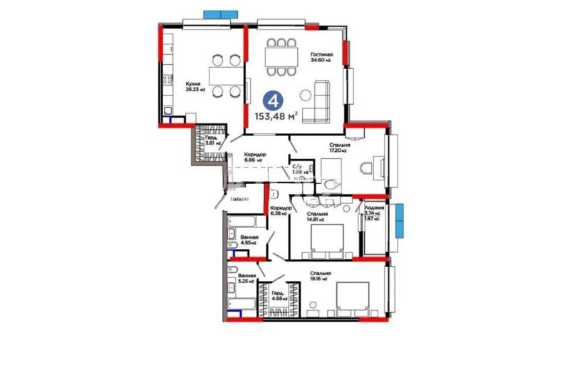Продажа 4-комнатной квартиры, 154 м² - Продажа четырехкомнатных квартир в блочном доме в Казахстане - страница 2 фото 1 из 1