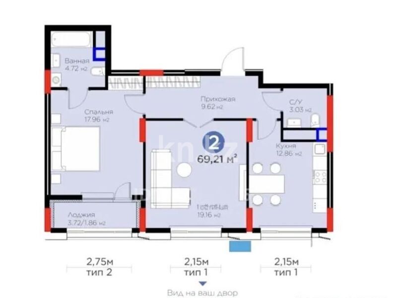 Продажа 2-комнатной квартиры, 69.2 м² - Продажа двухкомнатных квартир в р-не Есиль Астаны - страница 36 фото 7 из 7