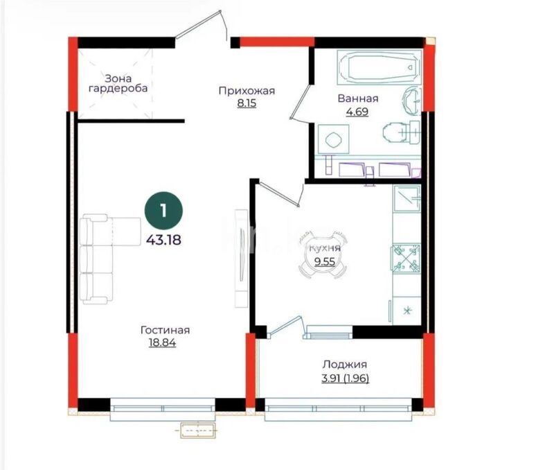 Продажа 1-комнатной квартиры, 43.18 м² - Продажа однокомнатных квартир в р-не Сарыарка Астаны - страница 16 фото 1 из 1