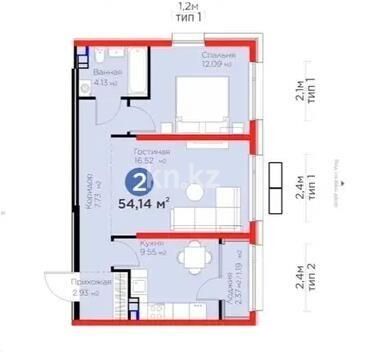 Продажа 2-комнатной квартиры, 54.14 м² - Продажа двухкомнатных квартир в Алатауском р-не Алматы - страница 23 фото 1 из 1