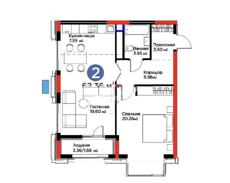 Продажа 2-комнатной квартиры, 62.36 м² - Продажа квартир в монолитно-каркасном доме в Астане - страница 114 фото 1 из 1