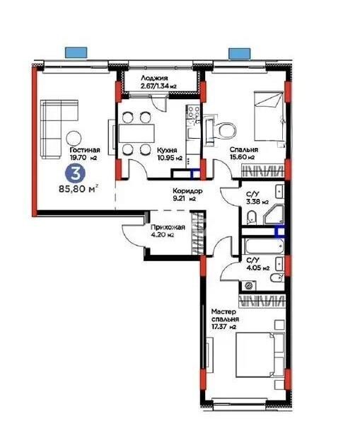 Продажа 3-комнатной квартиры, 86 м² - Продажа трехкомнатных квартир в блочном доме в Казахстане - страница 40 фото 1 из 1