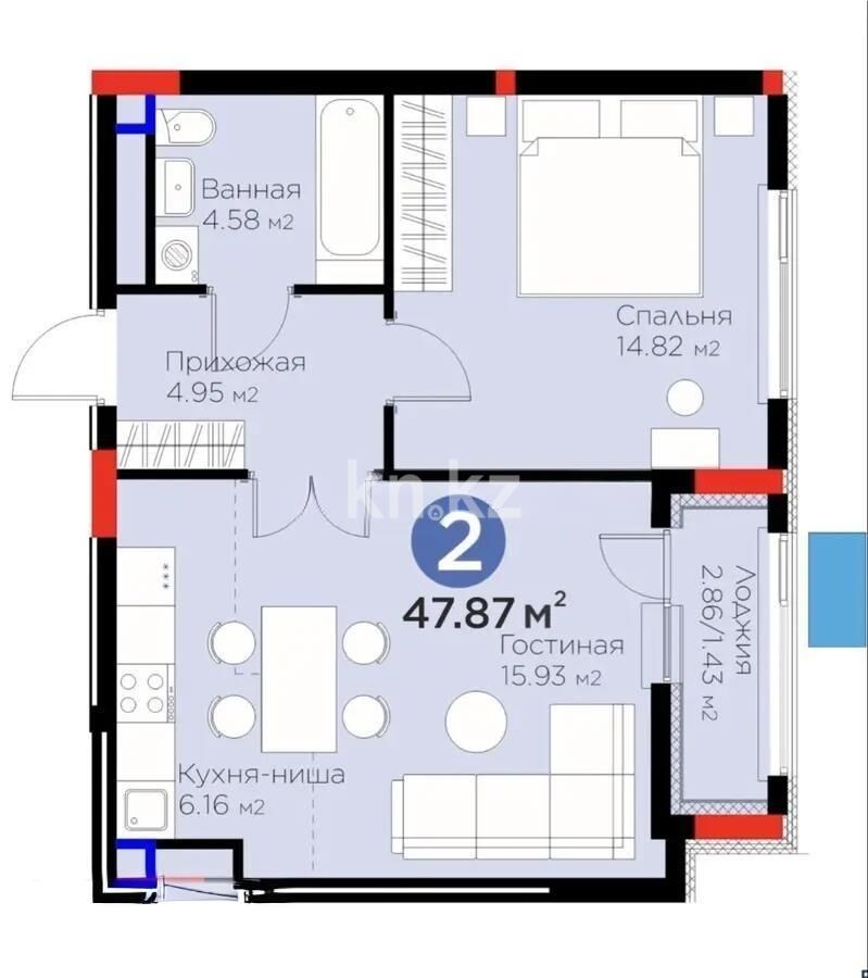 Продажа 2-комнатной квартиры, 48 м² - Продажа двухкомнатных квартир в р-не Сарайшык Астаны - страница 25 фото 1 из 1