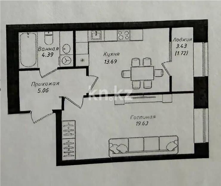 Продажа 1-комнатной квартиры, 44.45 м² - Продажа однокомнатных квартир в кирпичном доме в Казахстане - страница 98 фото 1 из 1