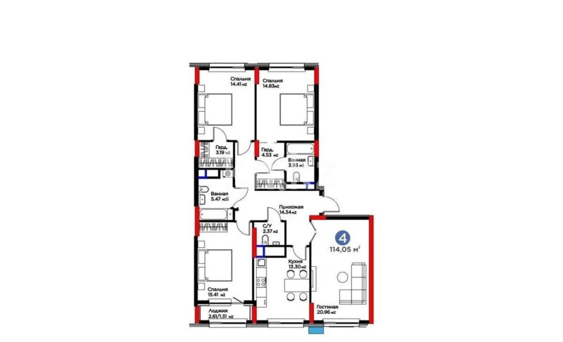 Продажа 4-комнатной квартиры, 114.5 м² - Продажа четырехкомнатных квартир в блочном доме в Казахстане - страница 7 фото 1 из 1