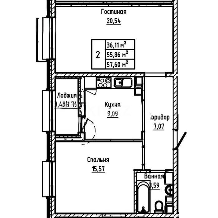 Продажа 2-комнатной квартиры, 58 м² - Продажа двухкомнатных квартир в р-не Сарыарка Астаны - страница 15 фото 1 из 1