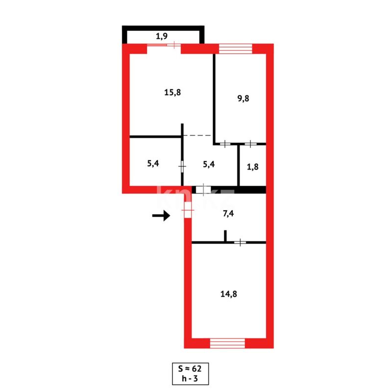 Продажа 3-комнатной квартиры, 62 м² - Продажа квартир в Казахстане - страница 37 фото 15 из 15