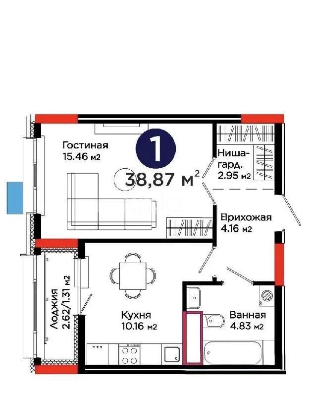 Продажа 1-комнатной квартиры, 39 м² - Продажа однокомнатных квартир в р-не Есиль Астаны - страница 25 фото 1 из 1