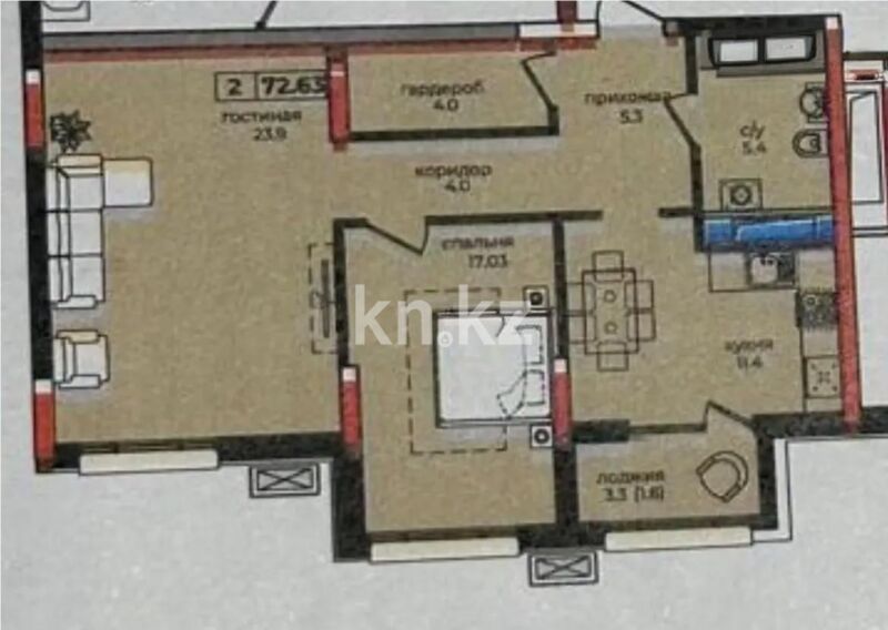 Продажа 2-комнатной квартиры, 72 м² - Продажа двухкомнатных квартир в блочном доме в Казахстане - страница 32 фото 1 из 1