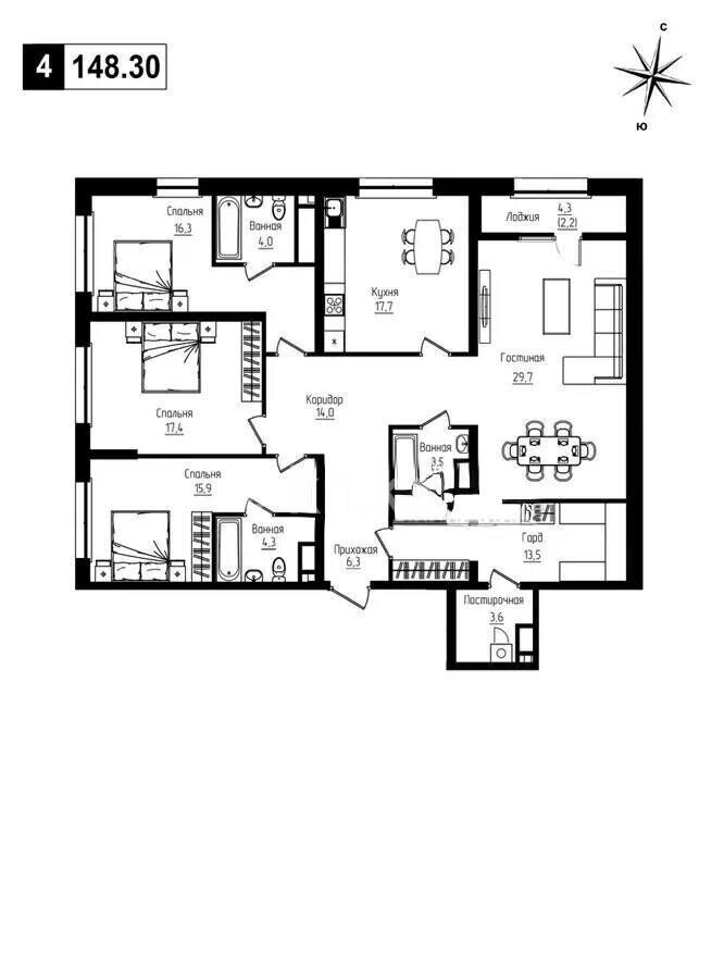 Продажа 4-комнатной квартиры, 148 м² - Продажа квартир в Казахстане - страница 4 фото 1 из 1