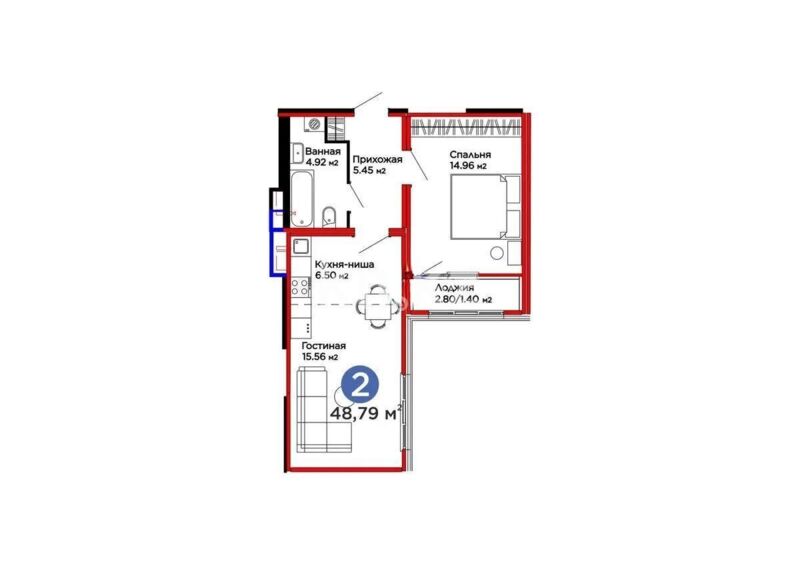 Продажа 2-комнатной квартиры, 48.8 м² - Продажа двухкомнатных квартир в монолитном доме в Астане фото 3 из 3