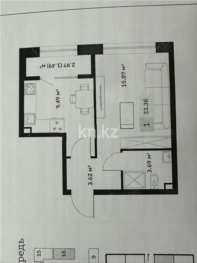 Продажа 1-комнатной квартиры, 34 м² - Продажа однокомнатных квартир от собственников в Алматы фото 5 из 5