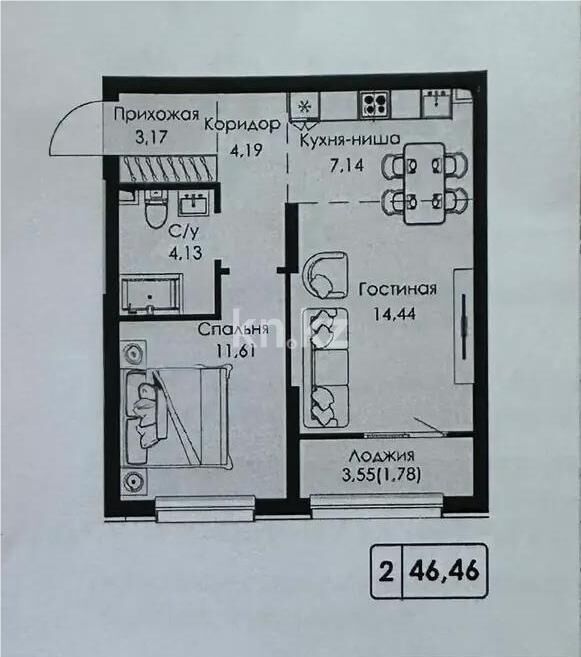 Продажа 2-комнатной квартиры, 46.46 м² - Продажа квартир от собственников в Алматы - страница 299 фото 1 из 1