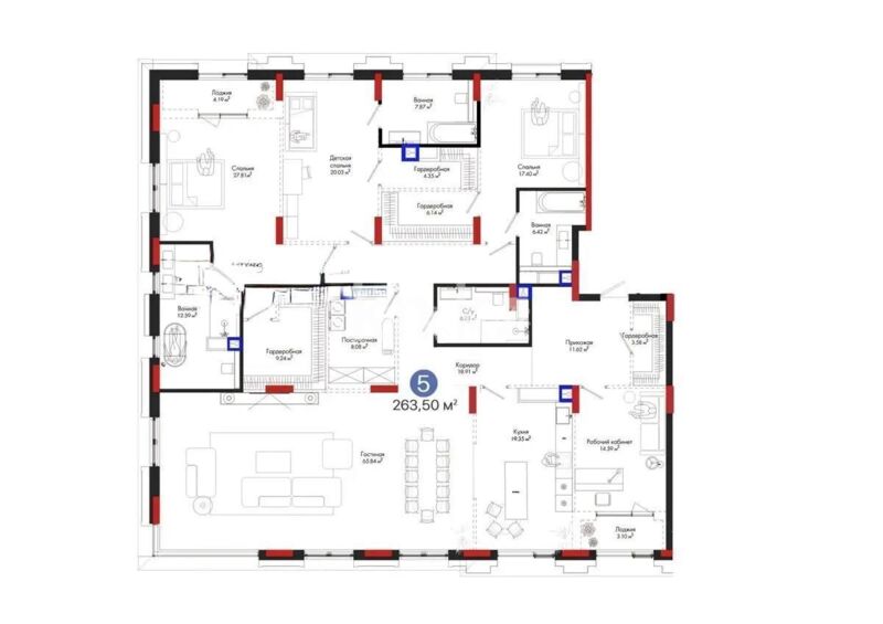 Продажа 5-комнатной квартиры, 263.5 м² - Продажа пятикомнатных и более квартир в кирпичном доме в Астане фото 1 из 1