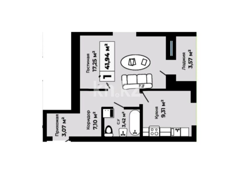 Продажа 1-комнатной квартиры, 43 м² - Продажа однокомнатных квартир в р-не Сарайшык Астаны - страница 7 фото 1 из 1