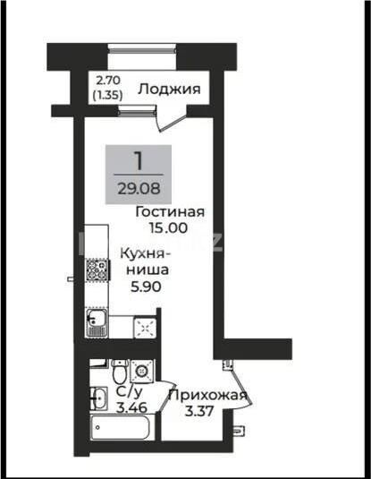 Продажа 1-комнатной квартиры, 29.1 м² - Продажа однокомнатных квартир в р-не Есиль Астаны - страница 13 фото 2 из 2