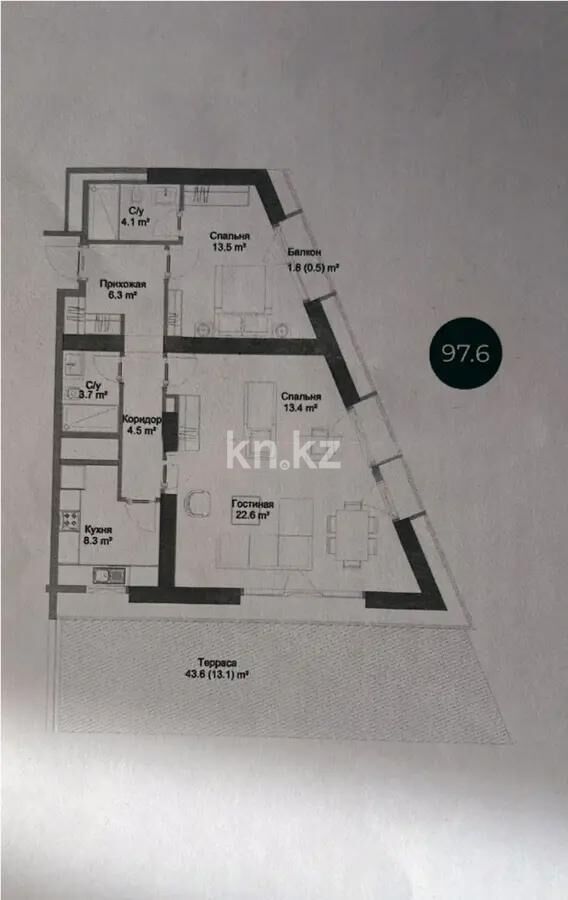 Продажа 3-комнатной квартиры, 97.6 м² - Продажа трехкомнатных квартир в Жетысуском р-не Алматы - страница 3 фото 1 из 1