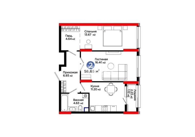 Продажа 2-комнатной квартиры, 58.65 м² - Продажа двухкомнатных квартир в монолитно-каркасном доме в Астане фото 5 из 5