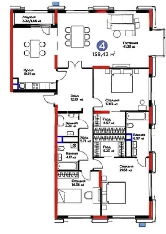 Продажа 4-комнатной квартиры, 160 м² - Продажа четырехкомнатных квартир в монолитно-каркасном доме в Казахстане - страница 3 фото 1 из 1
