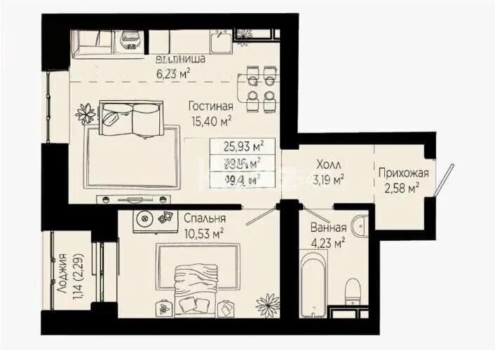 Продажа 2-комнатной квартиры, 43.19 м² - Продажа  двухкомнатных квартир в новостройках Астаны - страница 5 фото 5 из 5