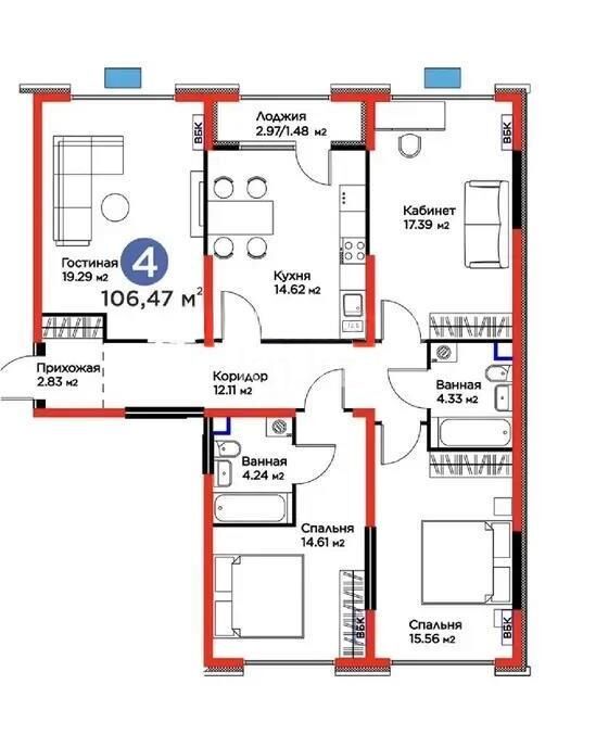 Продажа 4-комнатной квартиры, 106.47 м² - Продажа квартир в новостройках Алматы без посредников фото 1 из 1
