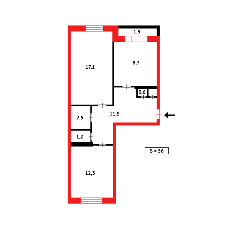 Продажа 2-комнатной квартиры, 56 м² - Продажа двухкомнатных квартир в панельном доме в Казахстане - страница 93 фото 11 из 11