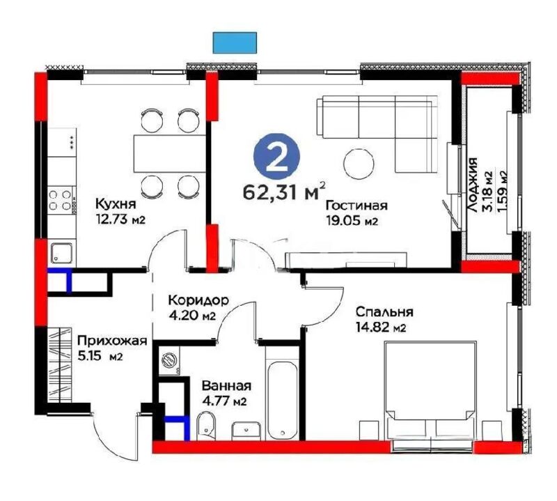 Продажа 2-комнатной квартиры, 62.3 м² - Продажа квартир в блочном доме в Астане - страница 171 фото 1 из 1