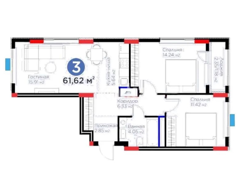 Продажа 3-комнатной квартиры, 62 м² - Продажа квартир в Казахстане - страница 262 фото 3 из 3