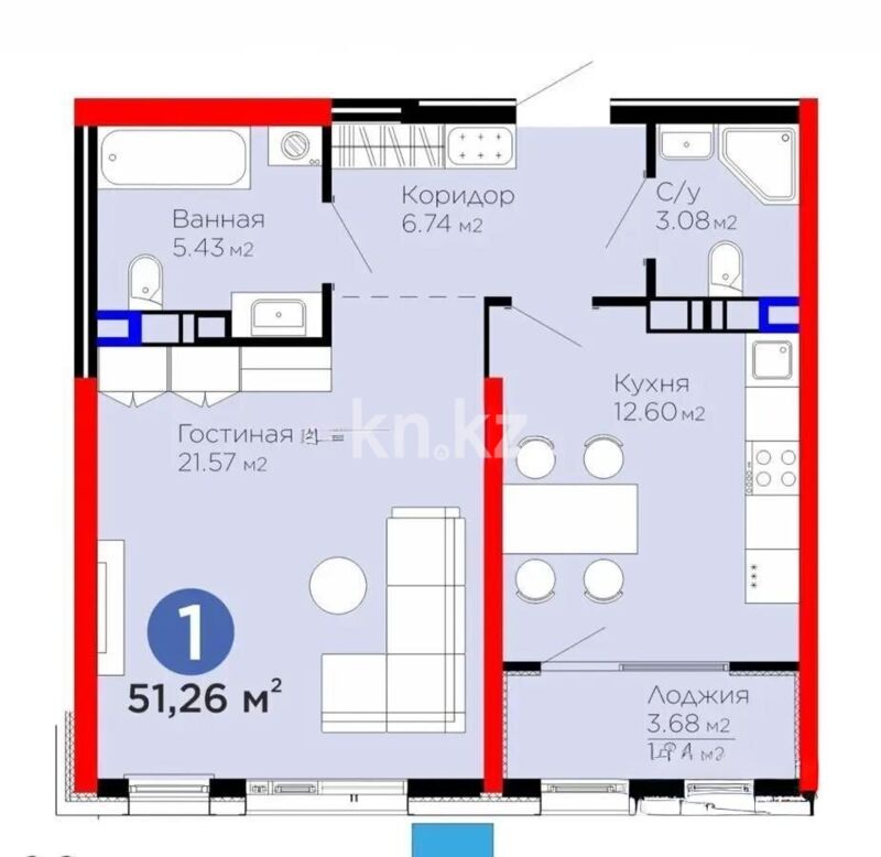 Продажа 1-комнатной квартиры, 51.26 м² - Продажа недвижимости в Алматы - страница 13 фото 4 из 4