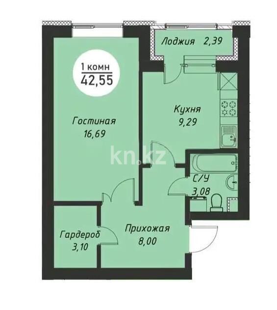 Продажа 1-комнатной квартиры, 42.55 м² - Продажа однокомнатных квартир в кирпичном доме в Казахстане - страница 102 фото 1 из 1