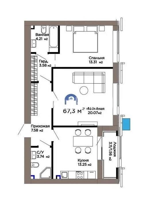 Продажа 2-комнатной квартиры, 67.3 м² - Продажа квартир в кирпичном доме в Казахстане - страница 49 фото 1 из 1