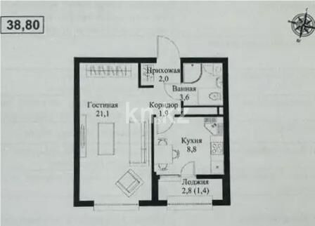 Продажа 1-комнатной квартиры, 38.8 м² - Продажа однокомнатных квартир в Алатауском р-не Алматы - страница 14 фото 1 из 1