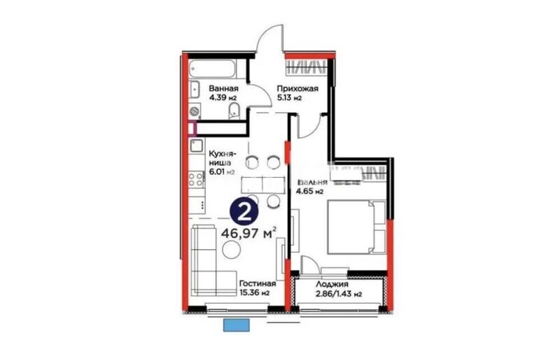 Продажа 2-комнатной квартиры, 46.97 м² - Продажа квартир в новостройках Астаны - страница 147 фото 1 из 1